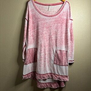 Free People Pink and White Oversized Tunic Top size M